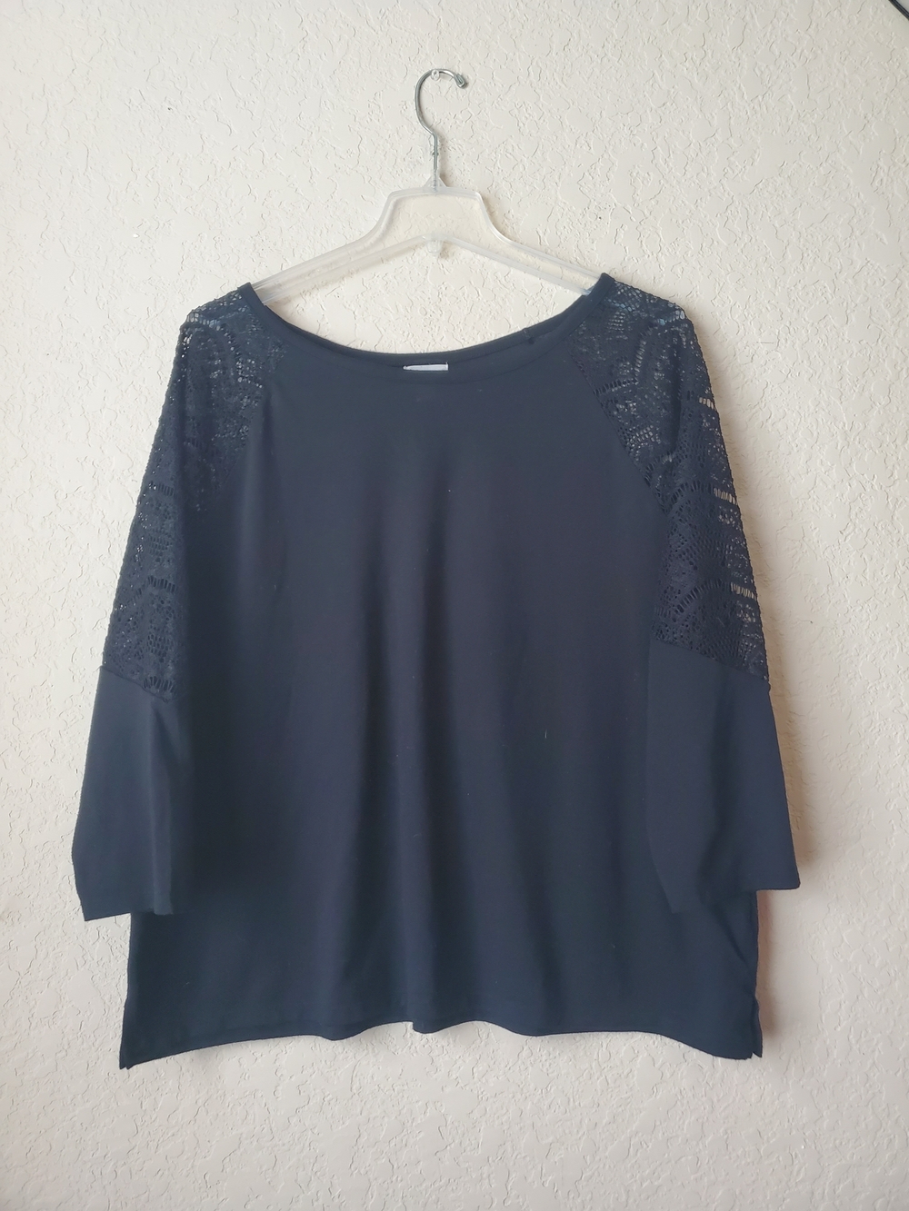 Old Navy Black Lace Raglan Sleeve Top XXL Plus Size Sheer Shoulder Blouse